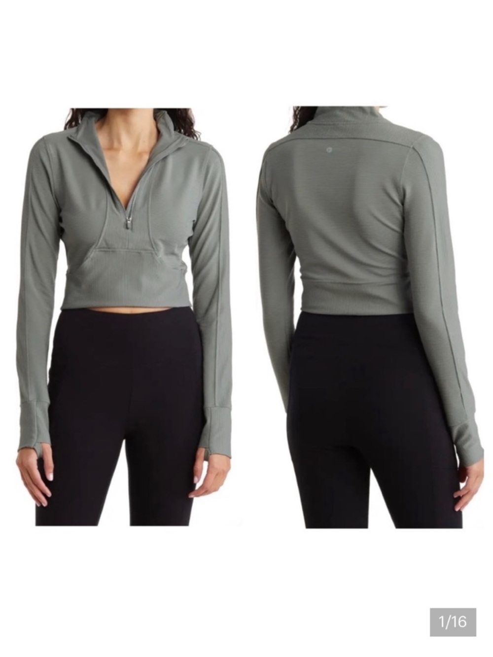 Cropped athletic jacket 90 degree Vortex Rib Academy Half Zip grey green medium